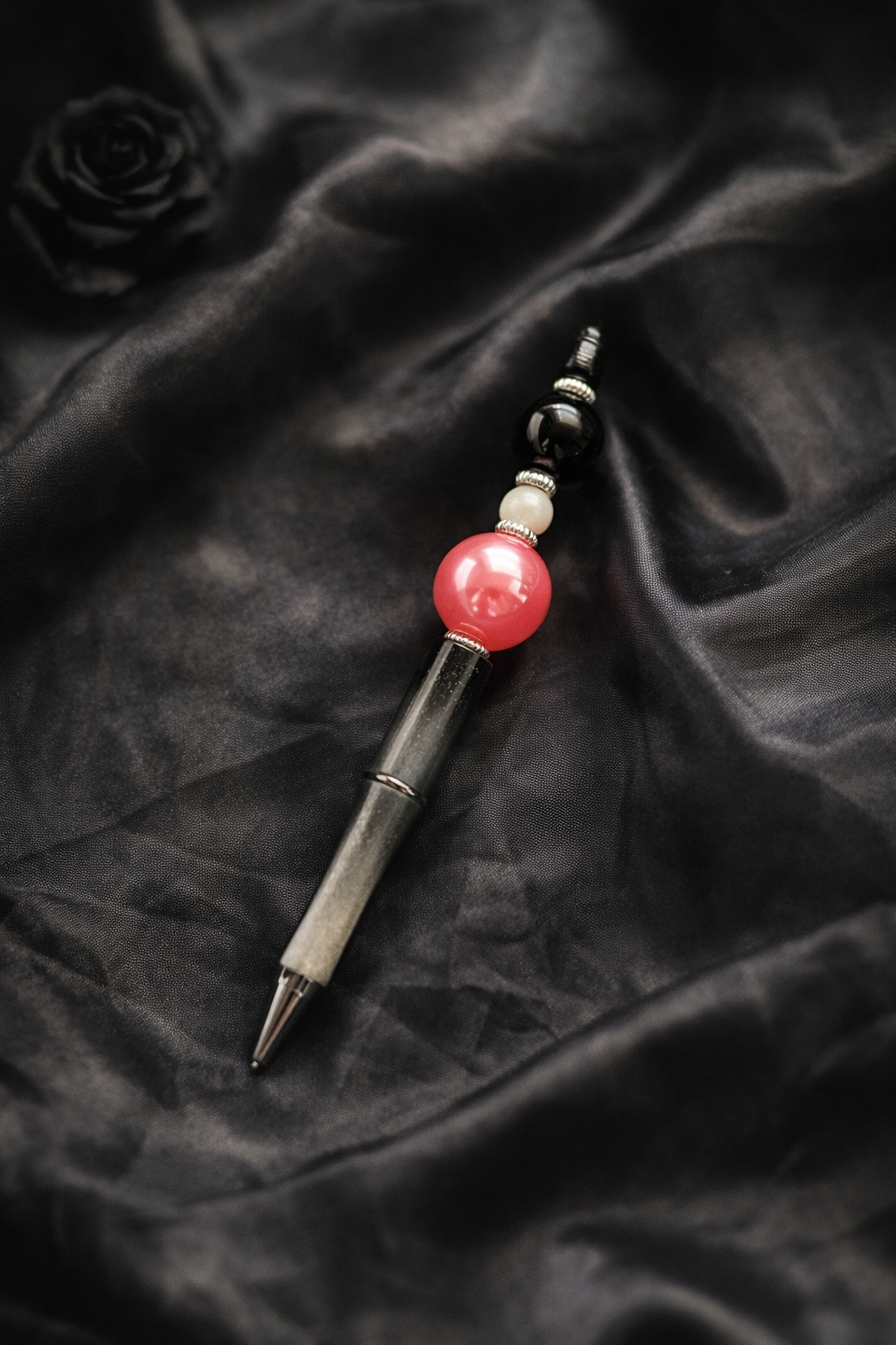 Pink, Black Contrast Beaded Pen