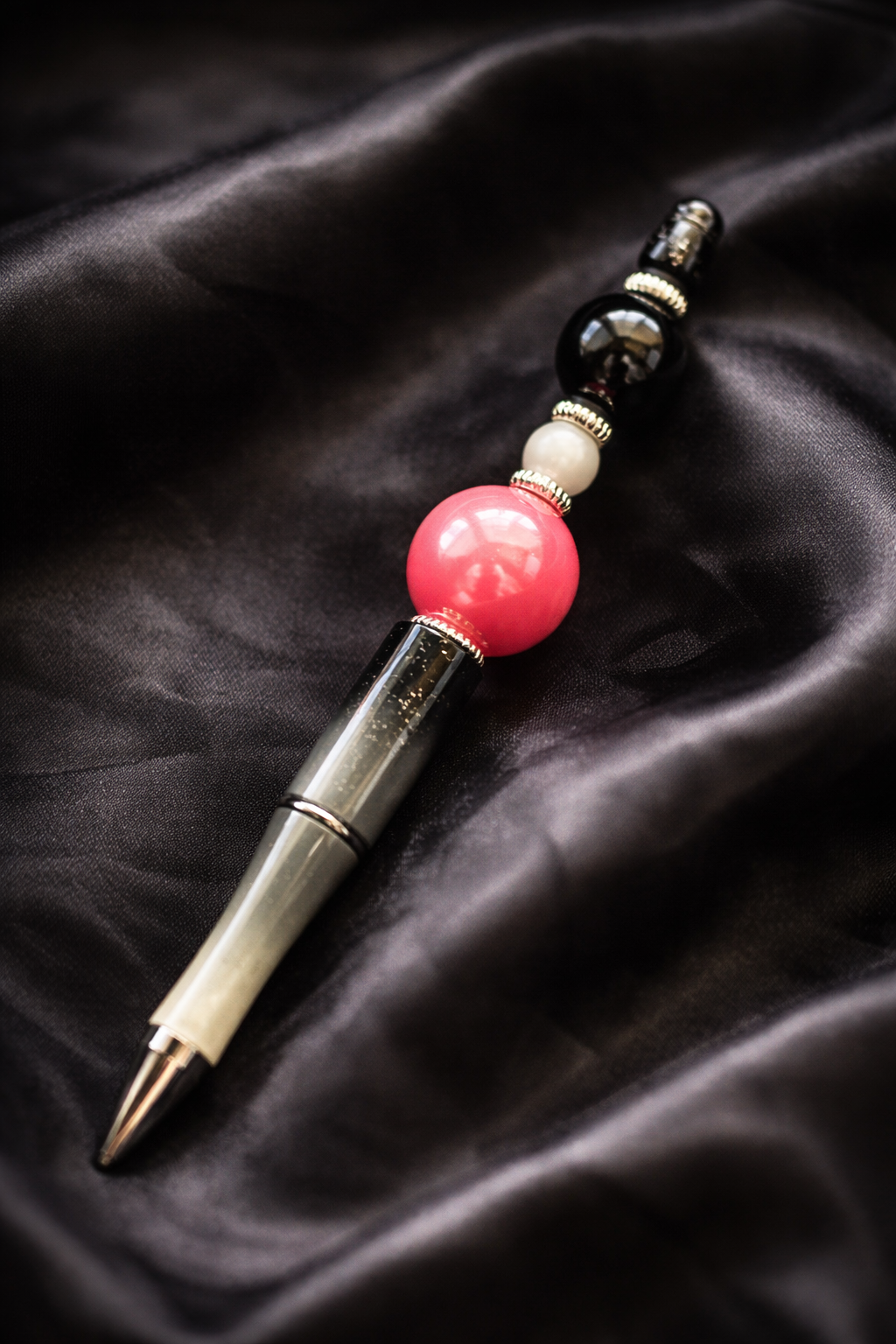 Pink, Black Contrast Beaded Pen