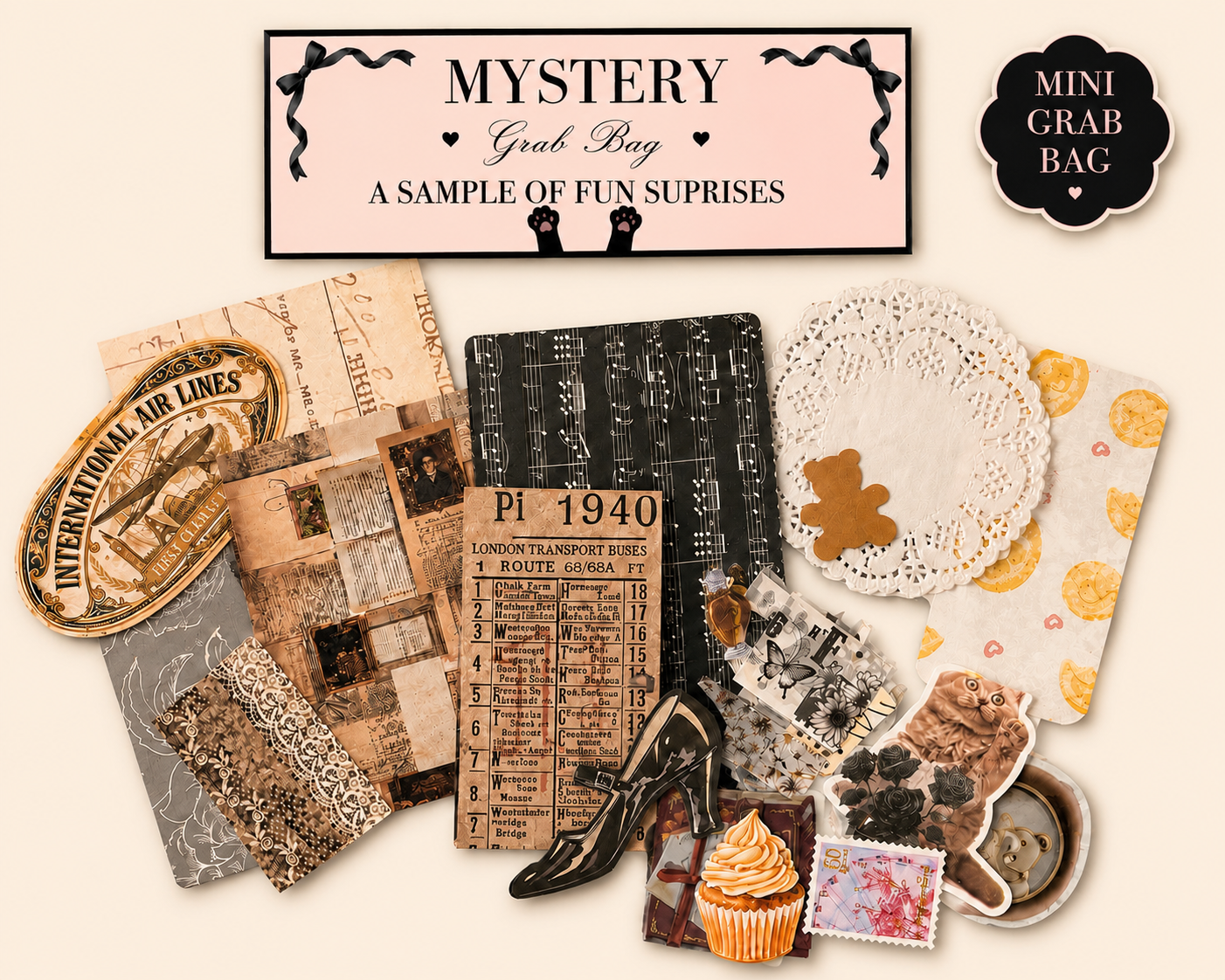 Mystery Stationery & Ephemera Grab Bag | Junk Journal Supplies | Journal Gift | Scrapbooking