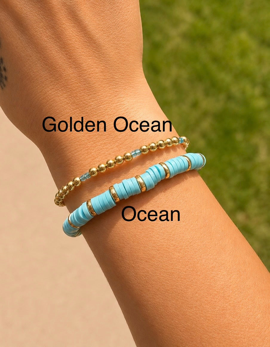 Ocean Blue Gold Beaded Bracelet